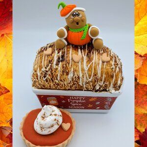 Pumpkin Spice Fake Bread & Tart Set with Gingerbread, Fall Tiered Tray Decor